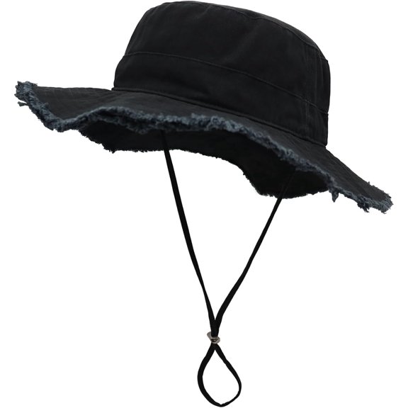 Women's Drawstring Trim Bucket Hat Summer Floppy Hats Packable Women Washed Fringes Bucket