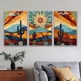 thumbnail image 3 of [2D Flat] 3pcs Frameless Canvas Art - Vibrant Southwest Desert Sunset with Cacti & Mountain Landscape, Colorful Abstract Wall Decor for Home, Office, or Party Gifts, Holiday & Birthday Present, Part, 3 of 4