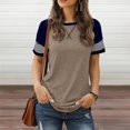 thumbnail image 2 of Vente Chaude! T-Shirts Basiques pour Femmes Uooqdmx, Chemise Rayée pour Femmes, Hauts à Blocs de Couleur pour Femmes, T-Shirt à Col Rond Ample et Décontracté, Chemises à Manches Courtes pour Femmes, Kaki TG, 2 of 6