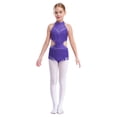 thumbnail image 1 of Jhaoyu Robe de Danse Latine pour Filles avec Strass, Franges, Justaucorps Sans Dos, Violet 14, 1 of 7