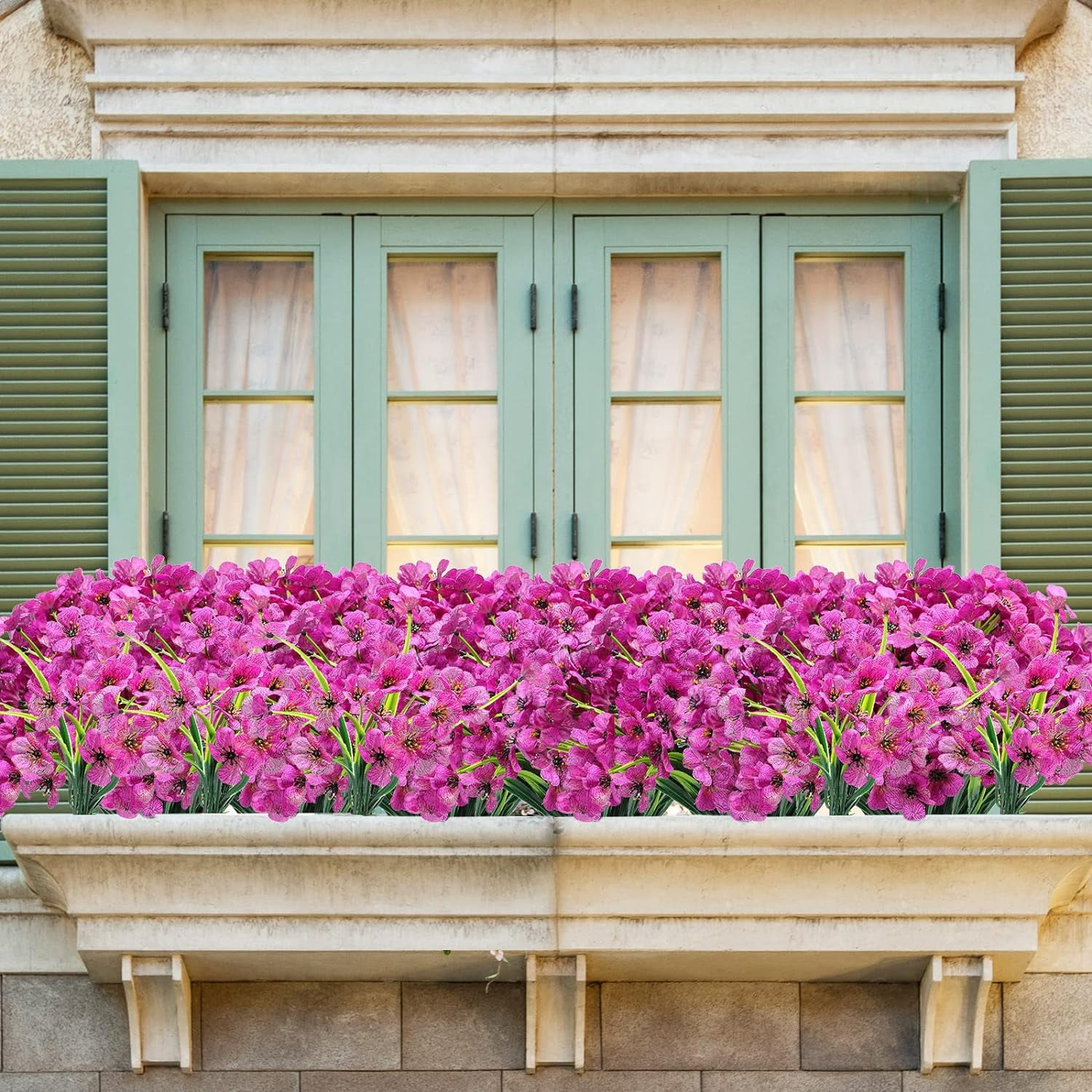 24 Bundles Artificial Flowers for Outdoors, Fake Silk Violet Flowers Faux Plants UV Resistant for Hanging Planters Window Box Front Porch Indoor Outside Decorations (Purple)