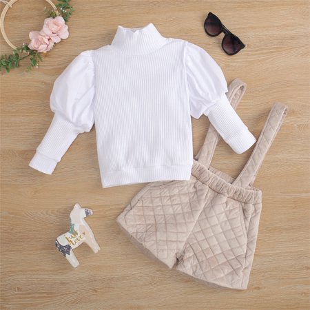 

ZMHEGW Fall Outfits For Toddler Baby Girls Cotton Autumn Ribbed Long Sleeve Tops Pullover Suspender Pants Set Clothes Outfits Set