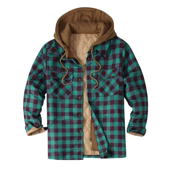 Plaid Hoodies for Men Heavy Plaid Jacket Mens Coats Plus Size Big Tall Button Down Patchwork Contrast Color Casual Long Sleeve 2024