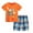 Orange, variant on FLMEI 2-8 Years Boys Summer T-Shirt Outfits for Kids Toddler Short Sleeve Pullover Tops + Plaid Shorts Casual Cotton Set for Boys