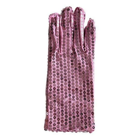GPOECD Sequin Gloves Performance Glitter Mittens For 80s 90s Dress Up Party Rave Events Pink,One Size