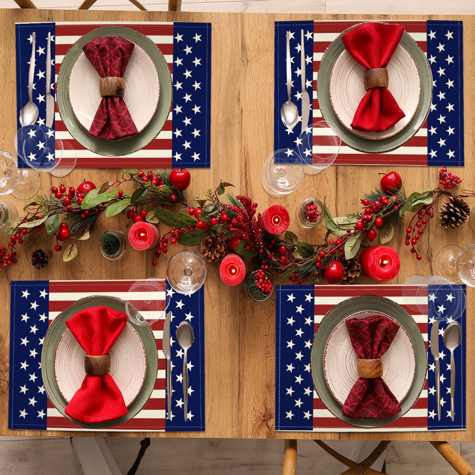 Gnome Patriotic 4th Of July Placemats – Set Of 4, 12x18 Inch, Polyester, Hand Wash Only