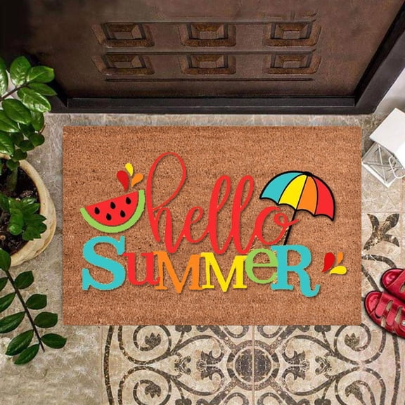 Jompy Summer Welcome Doormat Hello Sunshine Funny Cute Welcome Door Mat with Floral Fruit Design Non-Slip Indoor Outdoor Floor Mat for Front Door Entryway (1Pc 24"x16")