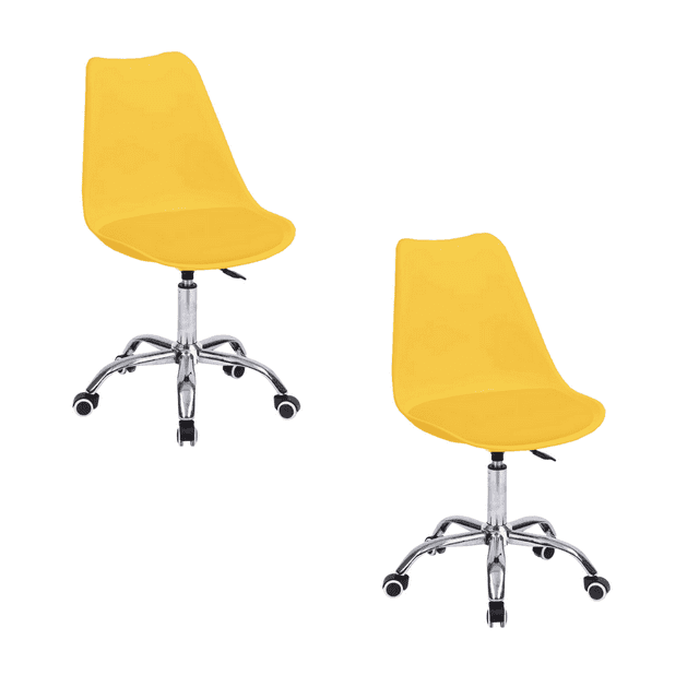 Set De 2 Sillas De Oficina Color Amarillo Komfort Estilo Eames Con Ruedas