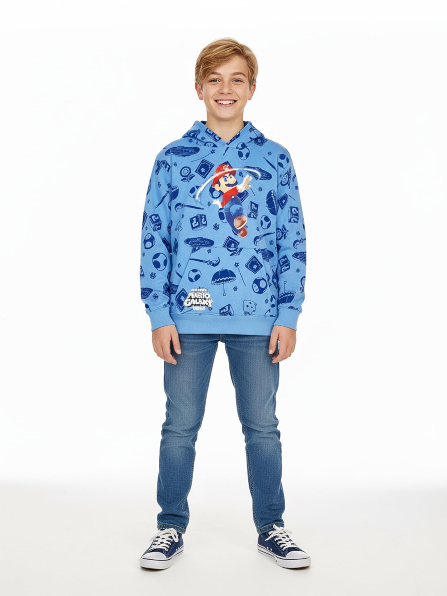 The Super Mario Galaxy, Boys' Light Blue Graphic Hoodie, Sizes 4-18