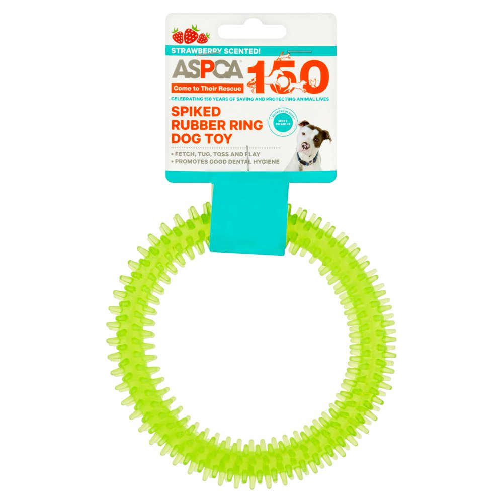 ASPCA Strawberry Scented! Pink Squeaky Spiked Ring Dog Toy, 4.75" X 1.5