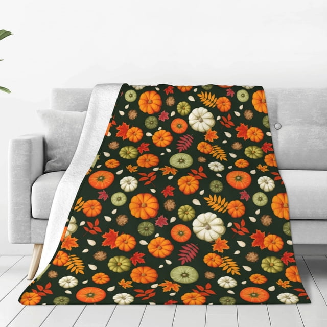 Fotbe Harvest Pumpkins Manta de Franela Acolchonada con Estampado, Súper Suave y Esponjosa, Extra Grande para Sofá, Cama, Uso Todo el Año-60"x50"