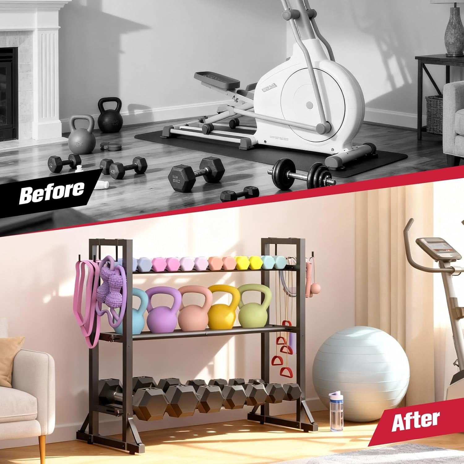 3-Tier Adjustable Dumbbell Rack Stand - Heavy-Duty Carbon Steel Weight Storage Organizer for Home Gym, Easy Assembly, 450 lb Capacity for Dumbbells & Kettlebells