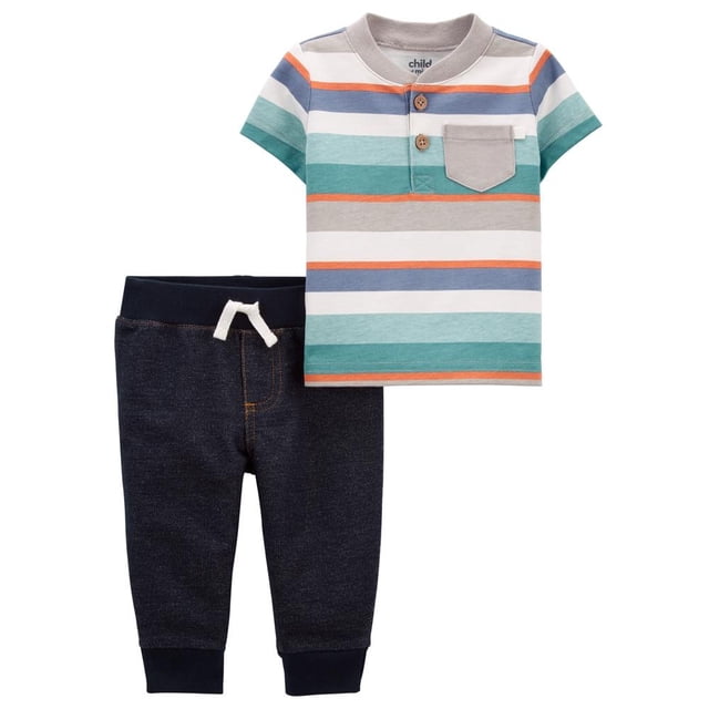 Set Playera y Pantalón Child of Mine Azul marino 24M Estampado rayas