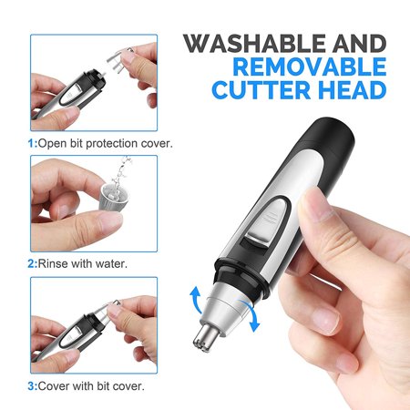 - 【Gifts for Him】Ear and Nose Hair Trimmer Clipper - Professional Painless Eyebrow and Facial Hair Trimmer for Men and Women, Battery-Operated, IPX7 Waterproof Dual Edge Blades for Easy Cleansing