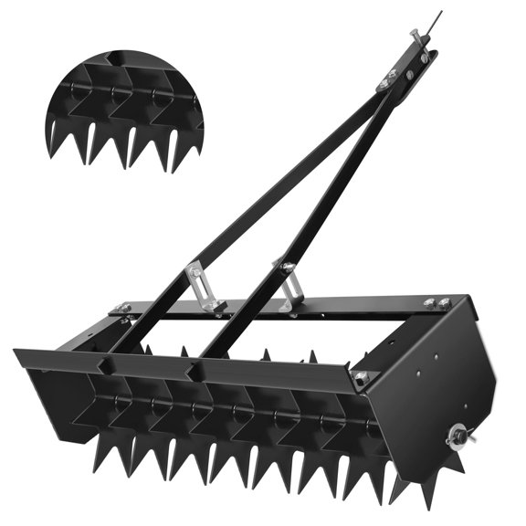 LINJI 32" Black Tow Behind Spike Aerator - 90 Lbs Capacity with Star Shaped Soil Penetrator Spikes and 2 Tow Bars for Lawn and Farm