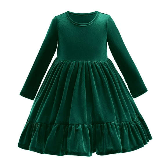 IBTOM CASTLE Toddler Kids Girls Velvet Dress Ruffle Long Sleeve Christmas Party Wedding Evening Birthday Holiday Pageant Dresses Fall Winter Clothes 5-6 Years Green