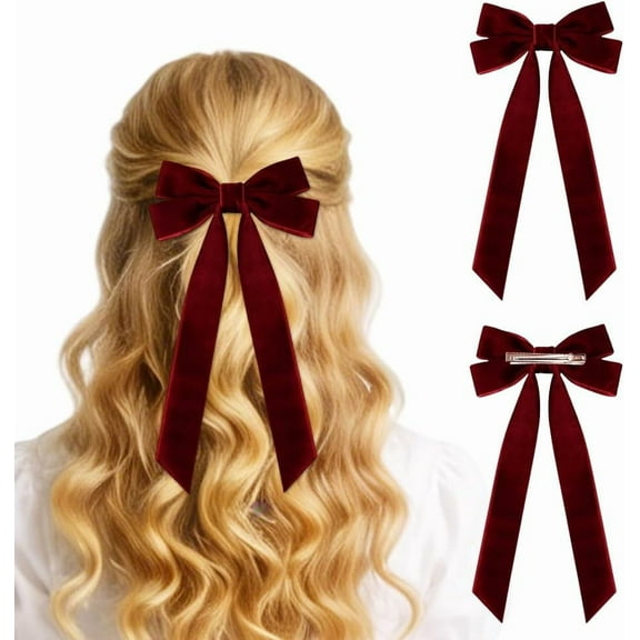 10 PCS Velvet Christmas Tree Bows with Hair Clip, 2025 New Velvet Christmas Tree Bow for Gift, Vintage velvets Ribbon Bow for Decor, Velvets Hair Bows with Alligator Clips for Women (Burgundy)