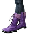 thumbnail image 4 of Tejiojio Womens Boots Flat Feet Women's Winter Solid Mid-tube Front Strap Round Head Side Zipper Snow Shoes, 4 of 9
