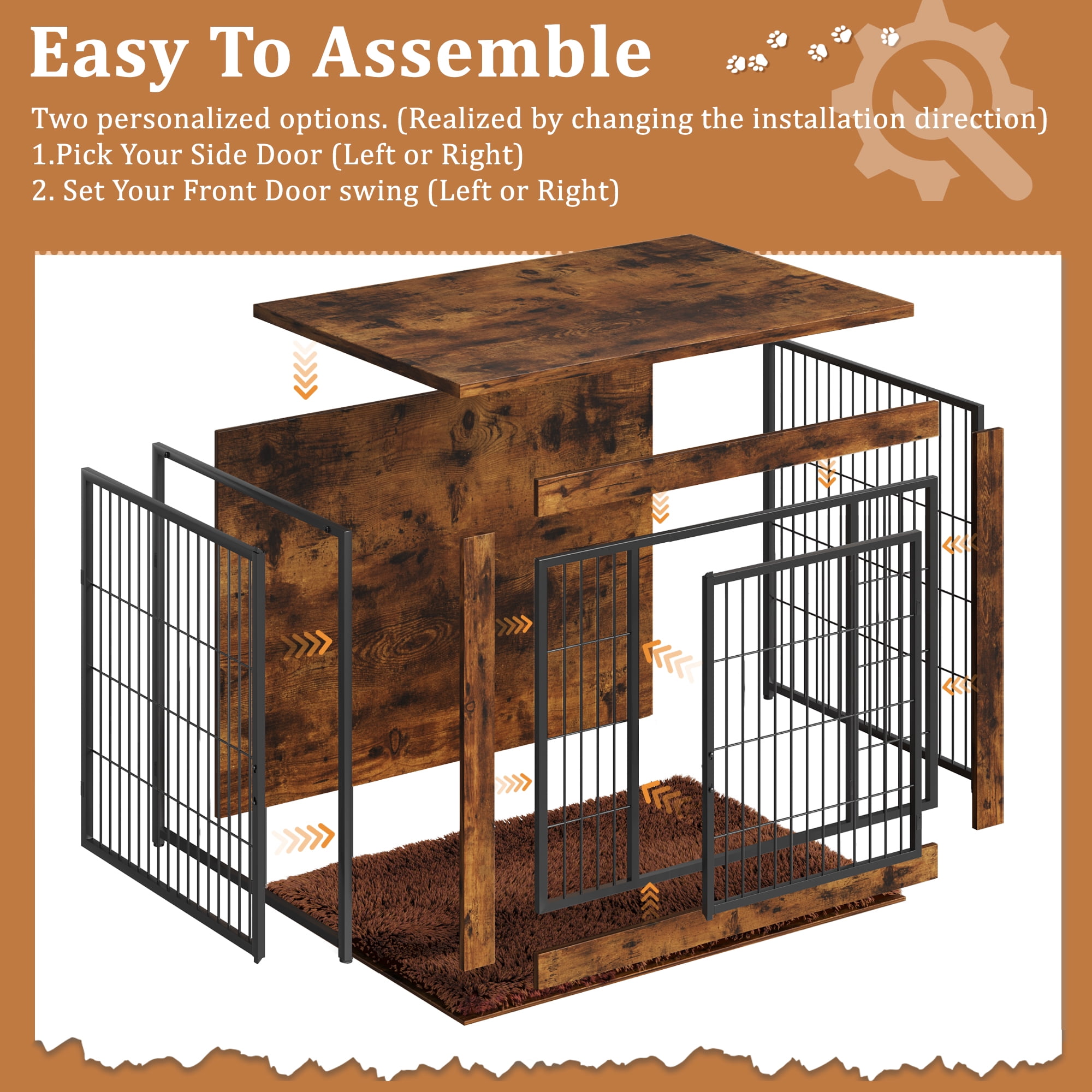 Furmax Wooden Indoor Dog Crate Furniture with Double Doors and Thick Cushion,Brown