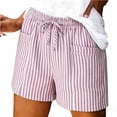 thumbnail image 3 of Summer Shorts for Women 2026 Casual Trendy Vacation Beach Cotton Linen Elastic Waist Drawstring Shorts with Pockets Pink 2XL, 3 of 4