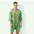 Molidfa Lightweight Men's Robes Silk Hooded Bathrobes Green Solid Comfy