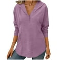 thumbnail image 7 of Felirenzacia Women's Long Sleeve Solid Color Hoodie, V Neck Pullover Top， Slim Fit Fall Sweatshirt, S-3XL, 7 of 7