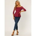 thumbnail image 4 of Blusa de manga 3/4 transparente con hombros descubiertos y encaje floral para mujer Borgoña M, 4 of 6