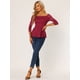 thumbnail image 4 of Blusa Allegra K Borgoña XS encaje floral hombros descubiertos, 4 of 6