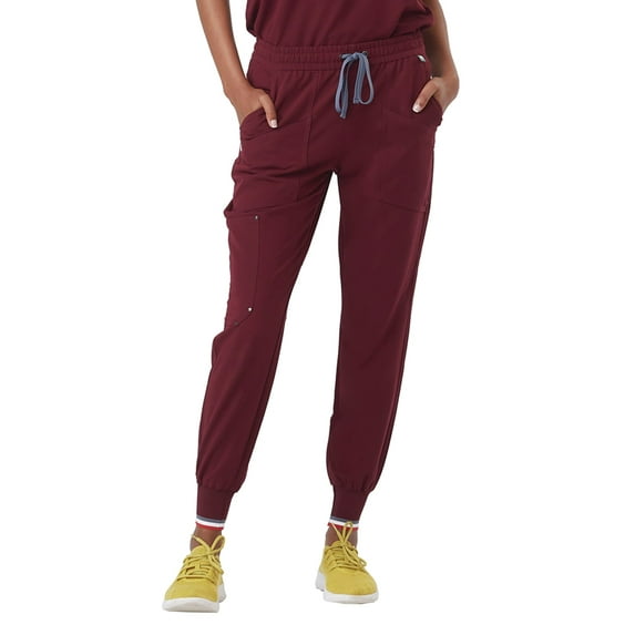 Mediclo Women's Medical Scrub Pants - Catalina 7 Pockets Elastic Drawstring Waist Eco Friendly Sustainable FYSEL Fabric Tapered Leg Jogger Workwear Burgundy FB2060RBGD06 M