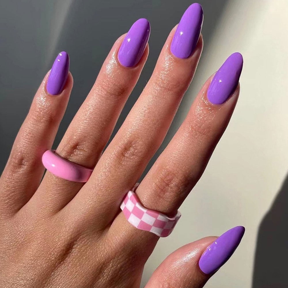 Amazon.com: 24 Pcs Purple Press on Nails Short Fake Nails Solid Color False  Nails with Designs Glossy Acrylic Nails Square Artificial Nails for Women  Girls : Industrial & Scientific