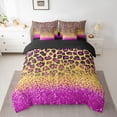 thumbnail image 2 of Homewish Glitter Leopard Print Bedding Comforter Set 7pcs, Modern Fashion Polkadots King Bedding Sets, Gold Fuchsia Diamond Reversible Bed Sheets, Super Cozy Room Decor, 2 of 7