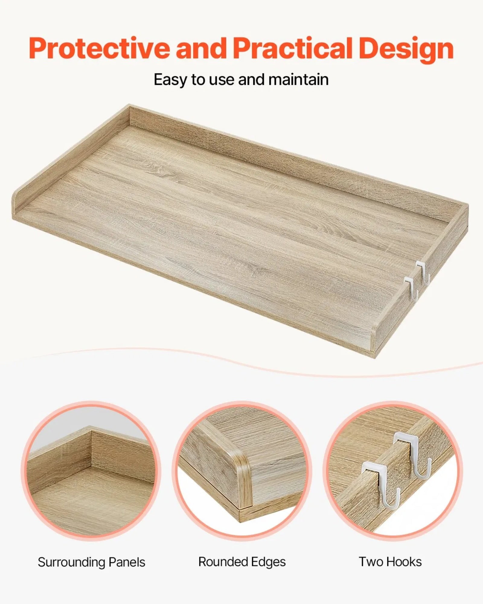 Washing machine countertop, drying machine solid wood countertop, with multi-functional hooks, suitable for all front-loading washing machines and dryers, oak