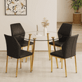 thumbnail image 3 of Dining And Kitchen Sets Table and chair set.39.7 Inch Diameter Modern Luxury Glass Dining Table and Chair Set - Gold Metal Legs.Paired With 4 BLACK PU Material High Resilience Dining Chair with Metal, 3 of 15