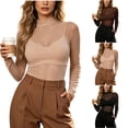 thumbnail image 4 of Ahabrexf Women Mock Neck Sheer Mesh Long Sleeve Top, See Through Slim Fit Solid Color High Stretch Layering Shirt for Club Daily Casual Outfits, 4 of 6