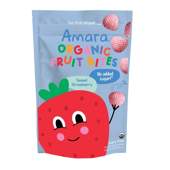 Amara Strawberry Organic Fruit Bites, No Added Sugar, .75 oz Resealable Bag