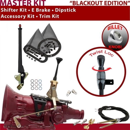 American Shifter 700R4 Shifter Kit Black 6 in. E Brake Cable Clevis Trim Kit Dipstick for EC35E