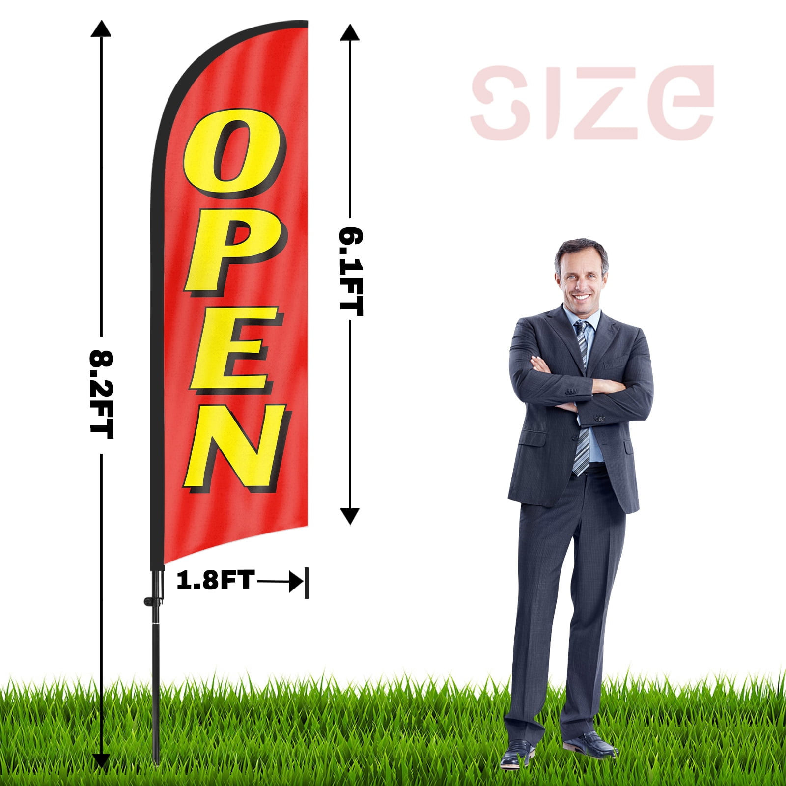 QSUM Open Sign Feather Flag with Pole Kit,7FT Open Advertising Flag, Open Business Sign,Open Windless Swooper Flag