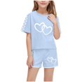 thumbnail image 1 of Ensemble de Shorts Imprimés à Manches Courtes et Col Rond pour Enfants, Mélange Polyester Spandex, Taille Élastique, Haut et Bas Assortis, Vert Militaire, Taille 120 cm, 1 of 9