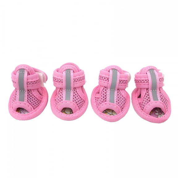 TELOLY 4Pack Mesh Dog Shoes Soft Pet Boots with Adjustable Straps, Summer Non-Slip Dog Shoes Breathable Dog Sandals with Rubber Sole for Hot Pavement Gravel Road