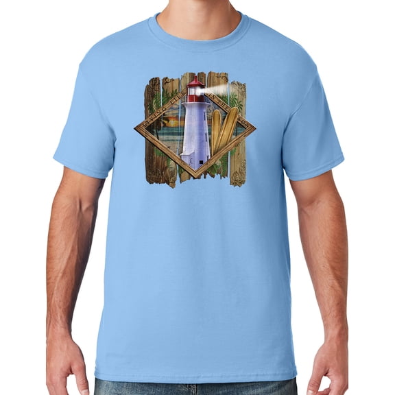 Mens Manu Bay Surf Company SURF LIGHTHOUSE T-shirt, Small Light Blue