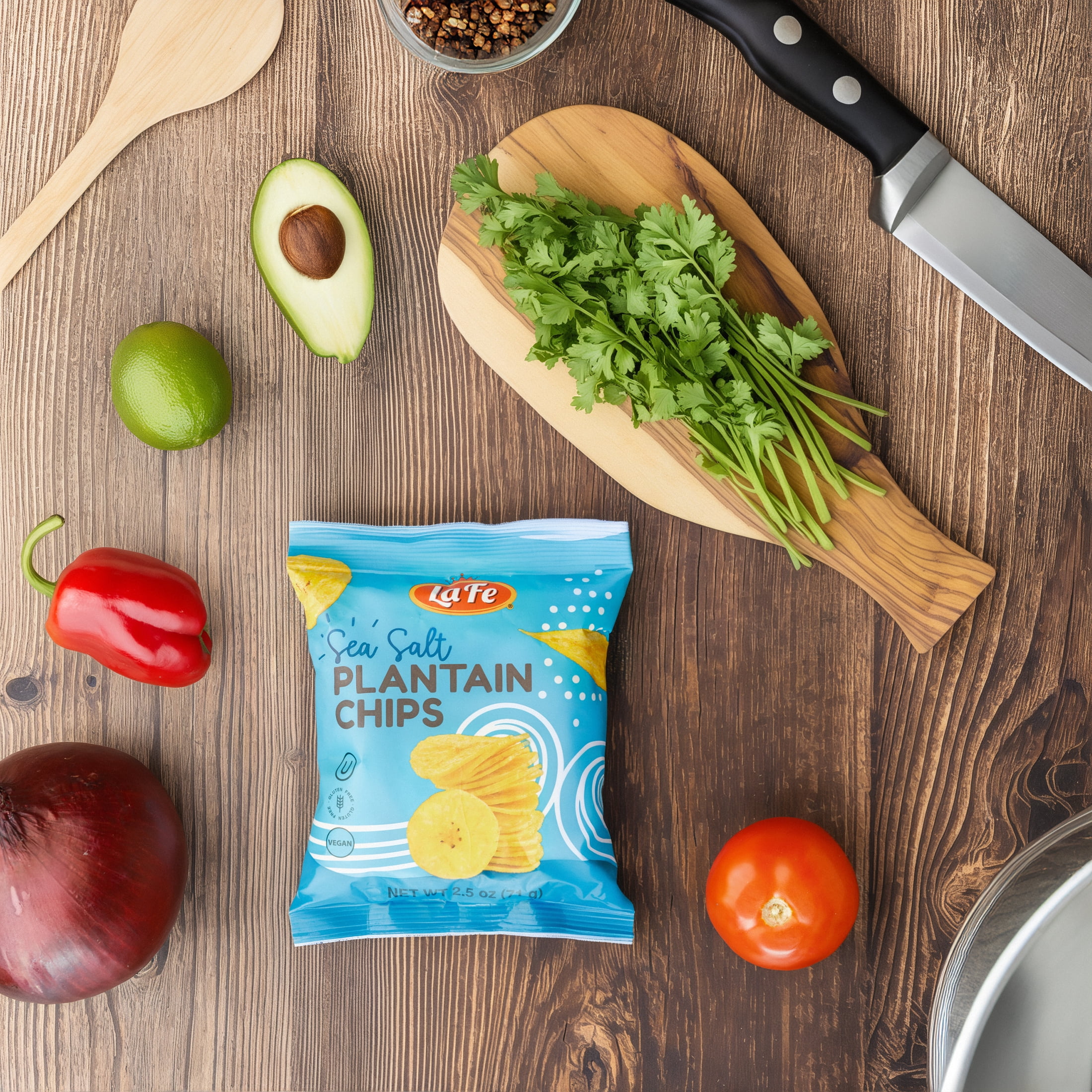 (2 pack) La Fe Green Plantain Chips. 24x3 oz Bags