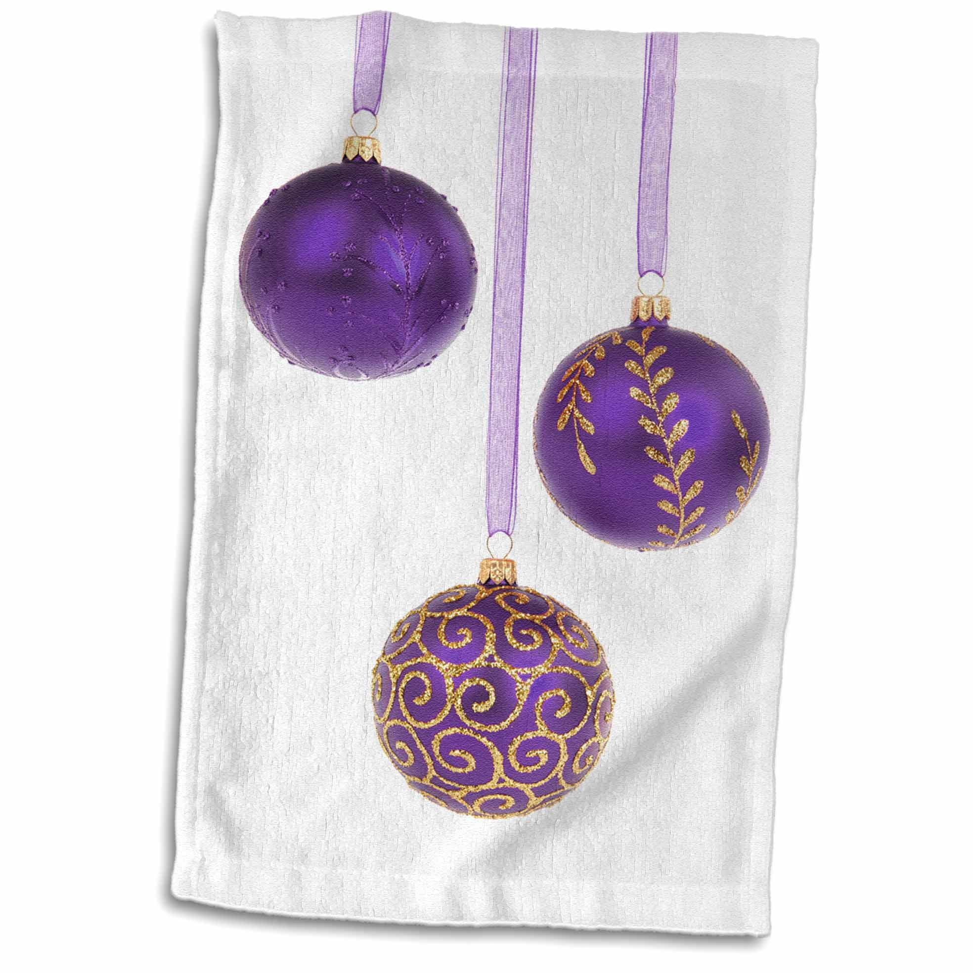 3dRose Purple and Gold Christmas Baubles - Towel, 15 by 22-inch