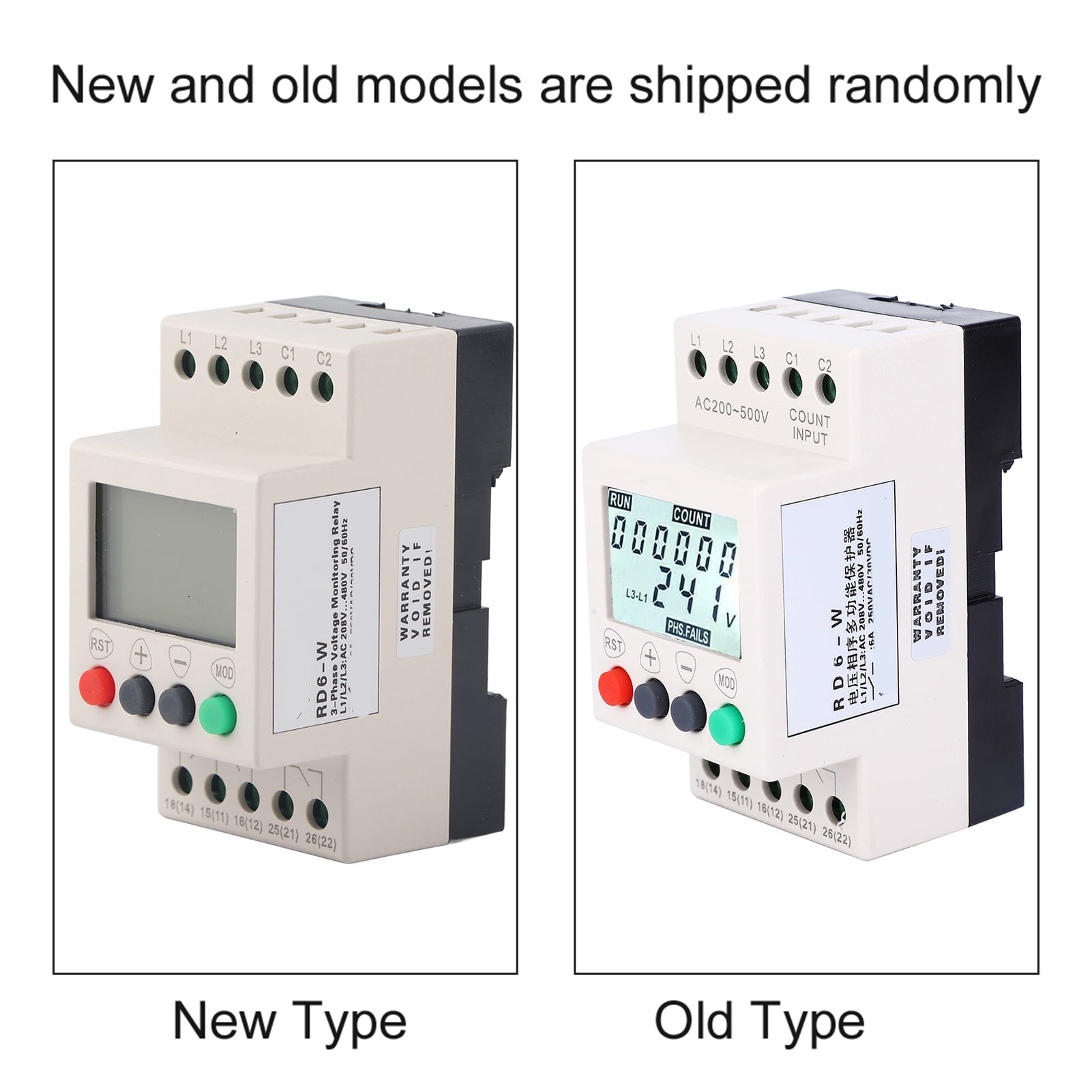 Phase Failure Protection Relay, Voltage Monitoring Rail Mounted Timekeeping With LCD Display Fault Record RD6-W 208-480VAC Pump for Fan