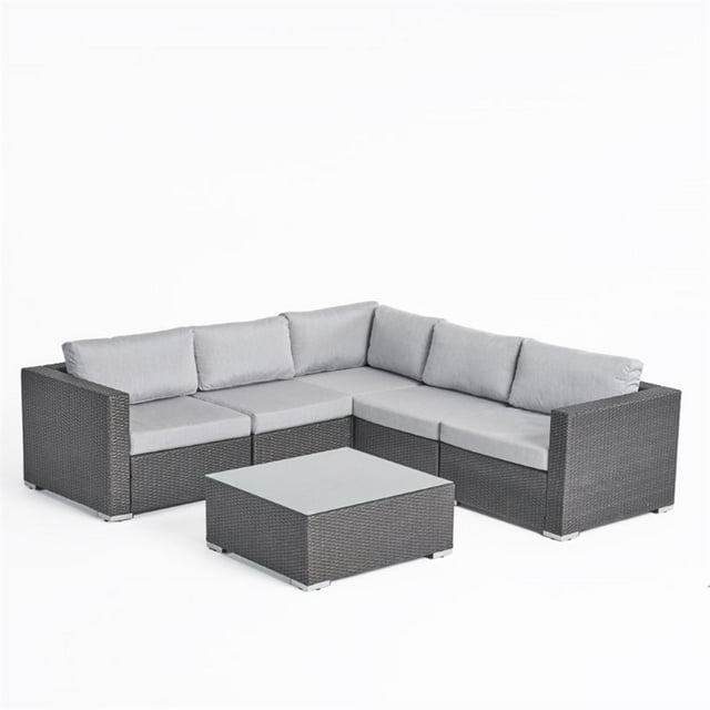 Noble House Ensemble de Canapé Sectionnel en Osier d'Extérieur Santa Rosa 6 Pcs en Granit