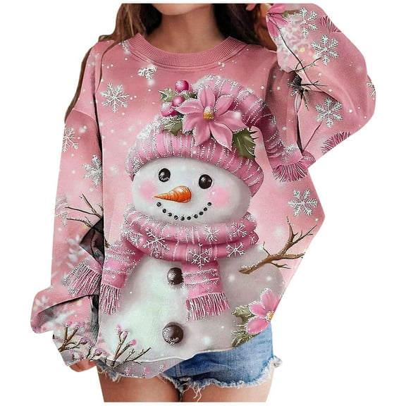 Lorytime Christmas Boys Girls Sweatshirts for Kids Snowman Fleece Shirt Crew Neck Long Sleeve Pullover Cute Tops 3-4Years