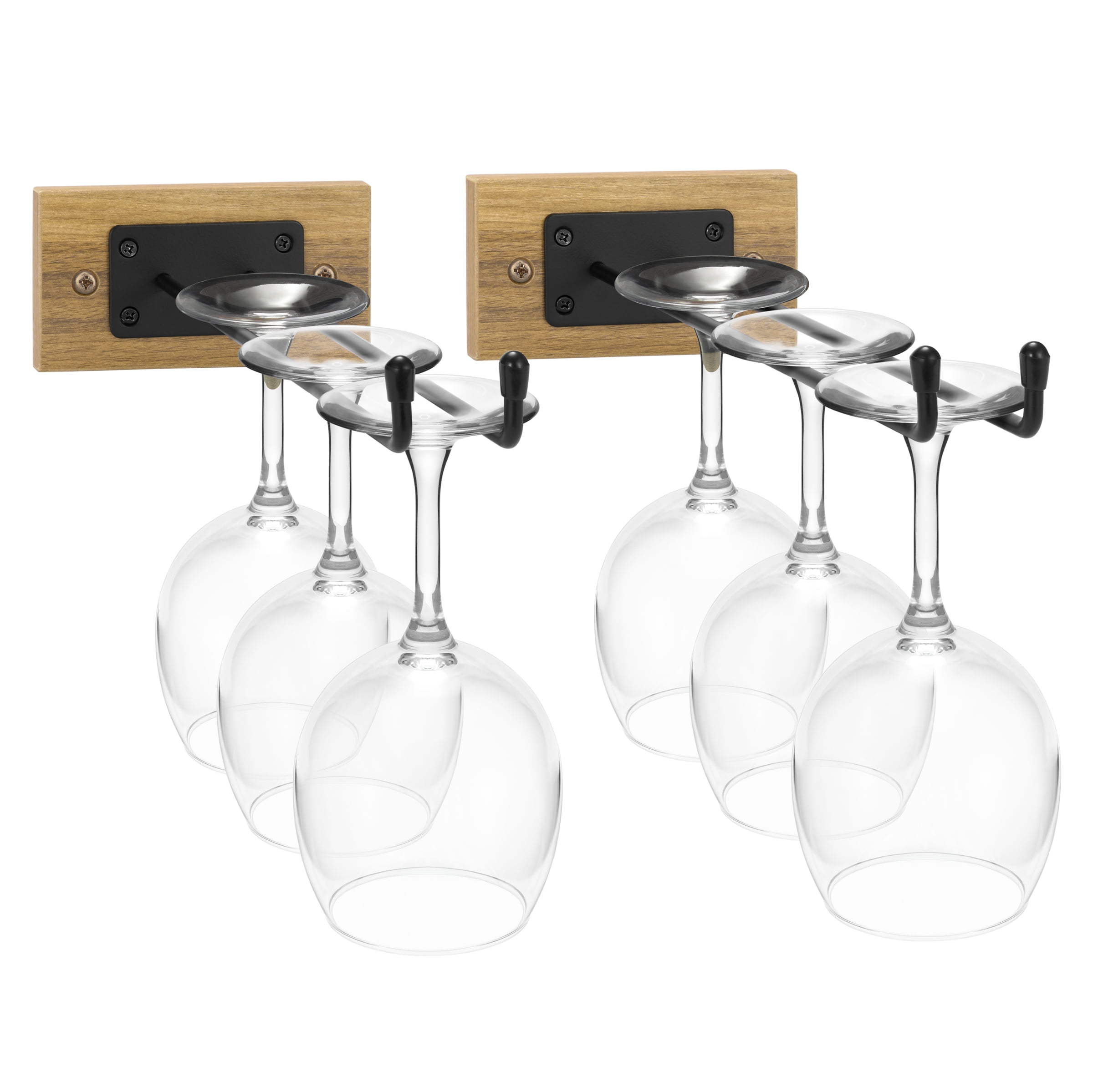 Sorbus Wall Wine & Glass Rack Set – Wood & Metal Holder for Bottles & Stemware, Mahogany Wood