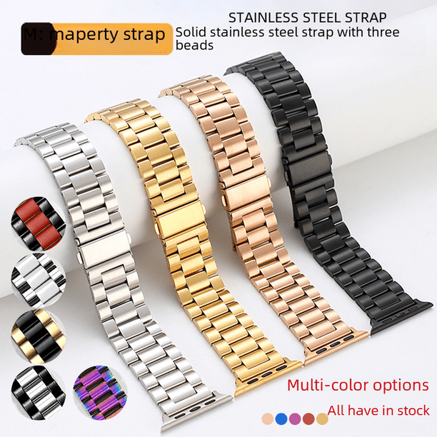 Adecuado para correa de reloj Apple Apple Watch Samsung Huawei GT Correa de reloj iWatch de acero inoxidable macizo de tres cuentas