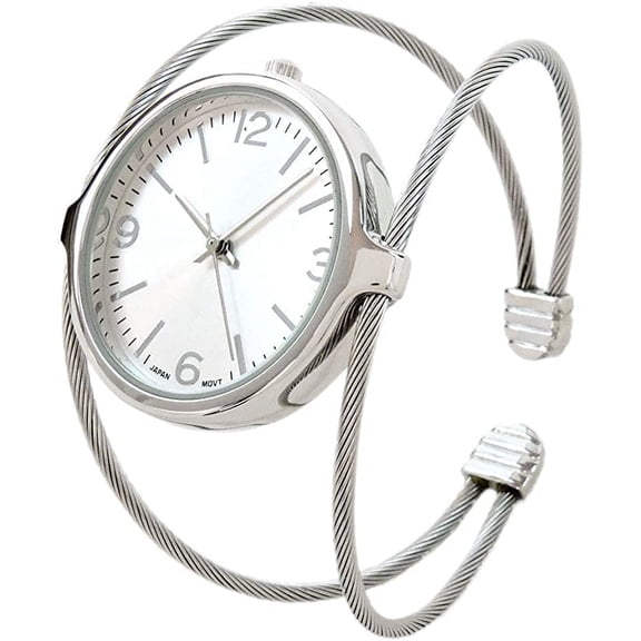 STC Silver Elegant Dual Cable Band Bracelet Women's Bangle Cuff Wrist Watch Stainless Steel