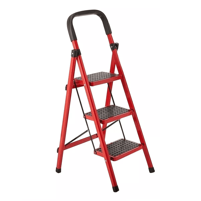 Escalera Tipo Banco 3 Peldaños Plegable Antiderrapante Portatil Rojo