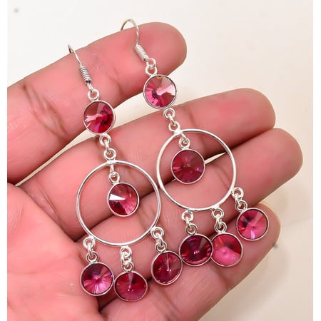 Pink Rubellite Tourmaline 925 Sterling Silver Chandelier Earring 2.81" E73